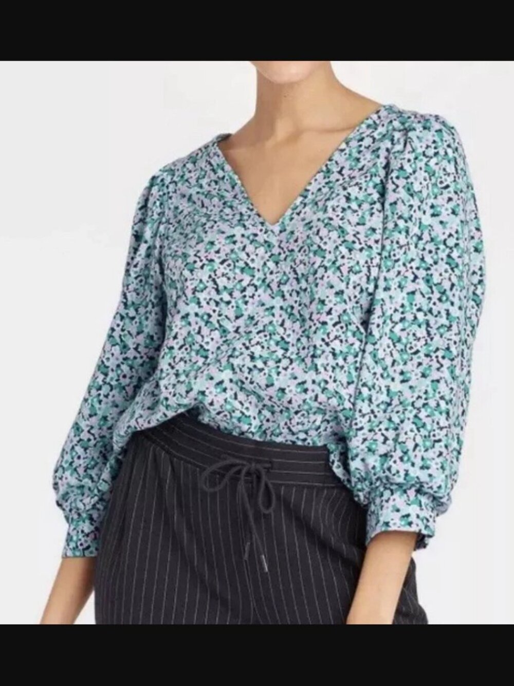 Petite XS 100% Crinkle Cotton Floral Balloon Sleeve Blouse Romantic Top Like New